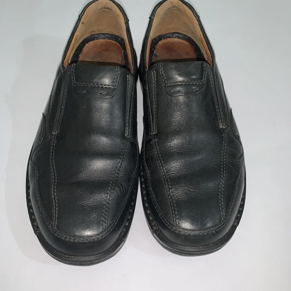 ECCO Shoes Mens Size 8.5 Black Leather Slip On Loafers Casual Comfort Walking